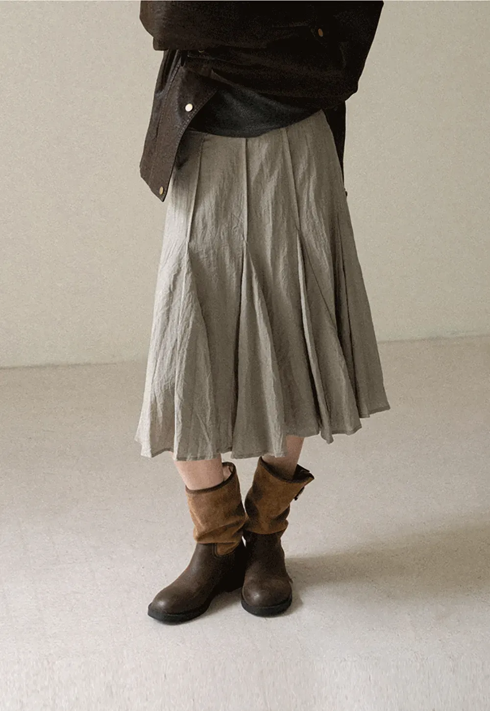 Pleated A-Line Midi Skirt