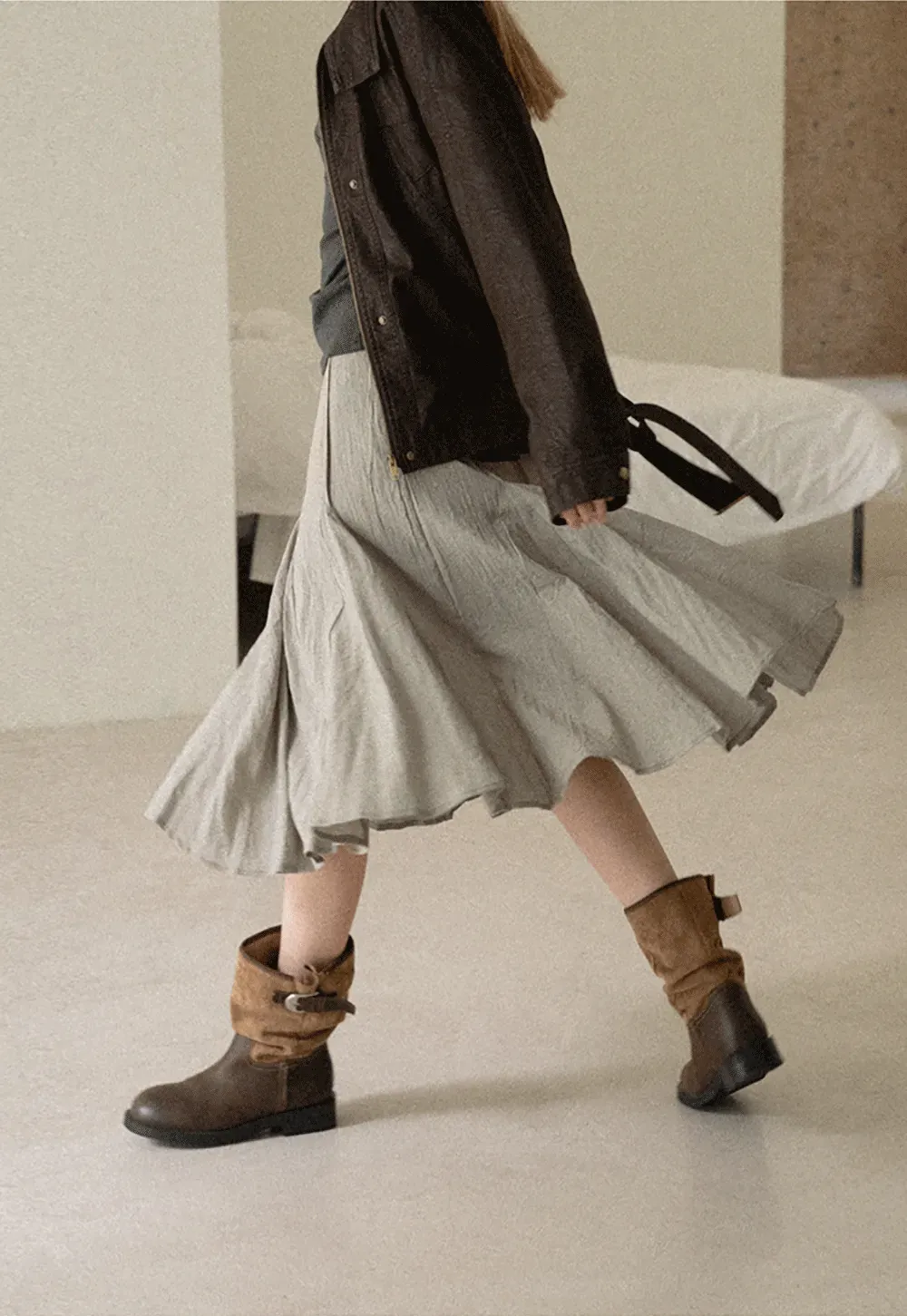 Pleated A-Line Midi Skirt
