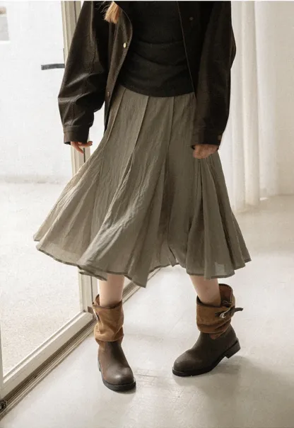 Pleated A-Line Midi Skirt