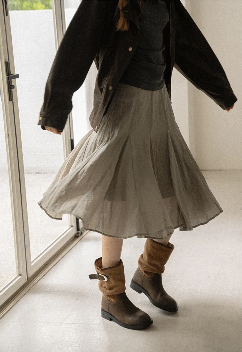 Pleated A-Line Midi Skirt