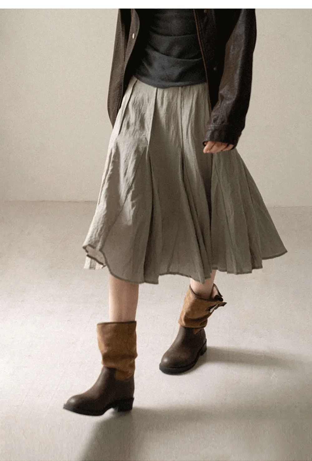 Pleated A-Line Midi Skirt