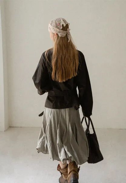 Pleated A-Line Midi Skirt