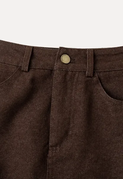 Rolled Hem Denim A-Line Skirt