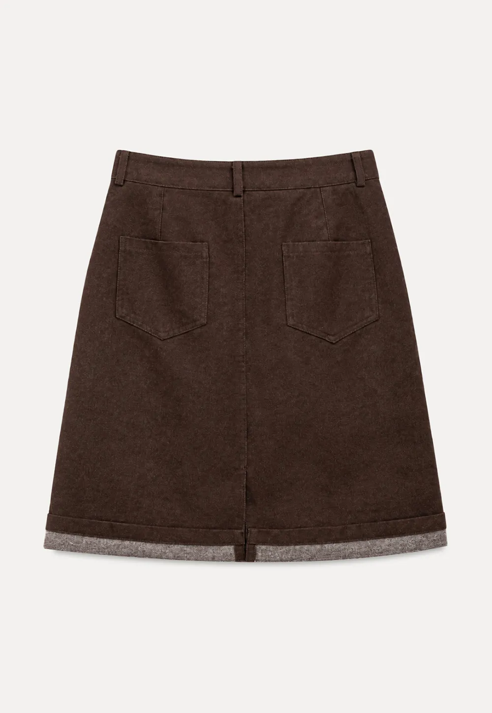 Rolled Hem Denim A-Line Skirt