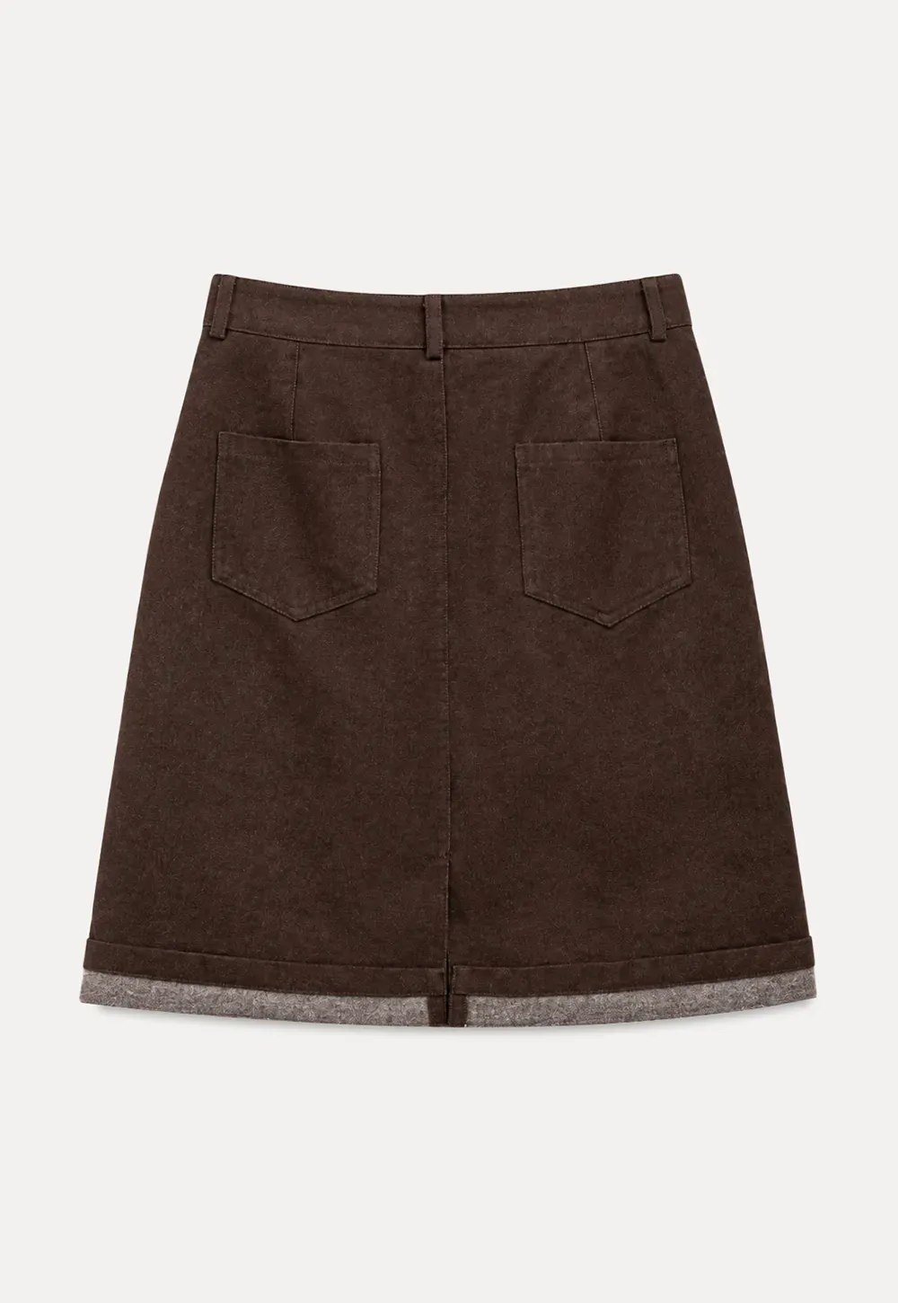 Rolled Hem Denim A-Line Skirt