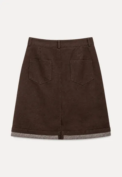 Rolled Hem Denim A-Line Skirt