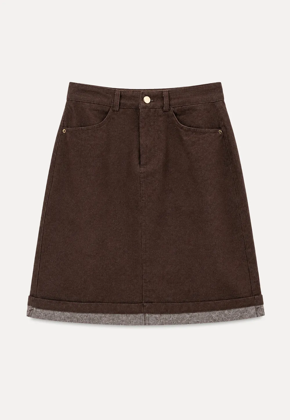 Rolled Hem Denim A-Line Skirt