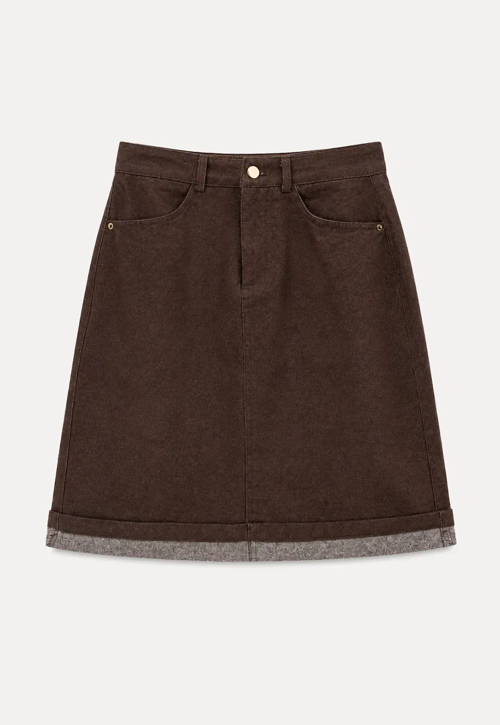 Rolled Hem Denim A-Line Skirt