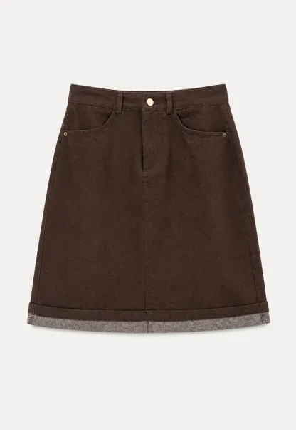 Rolled Hem Denim A-Line Skirt