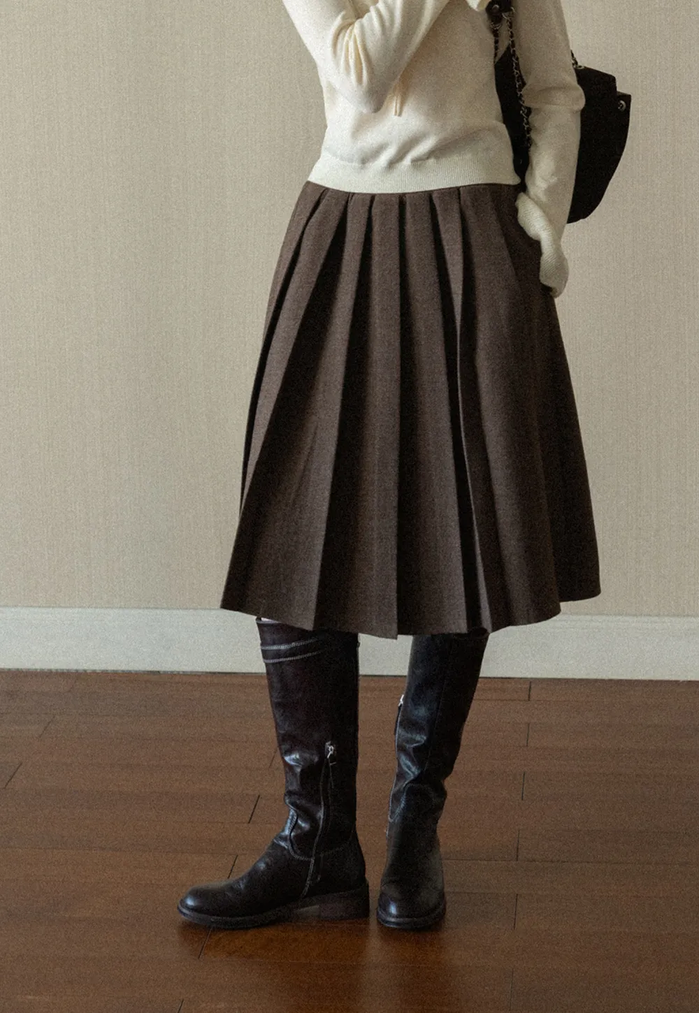 Pleated A-Line Midi Skirt
