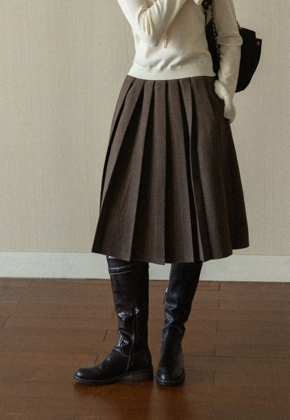 Pleated A-Line Midi Skirt