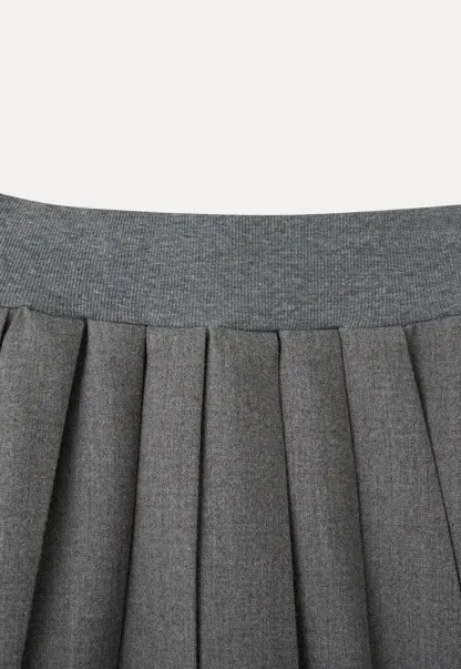 Pleated A-Line Midi Skirt