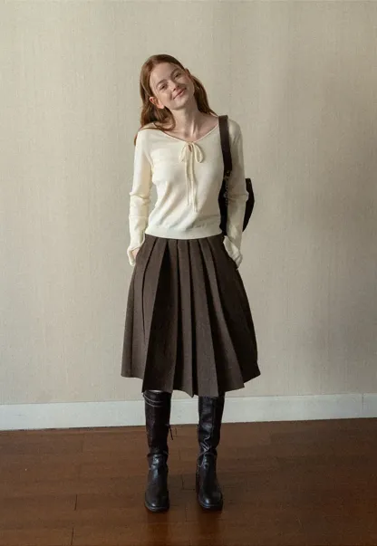 Pleated A-Line Midi Skirt