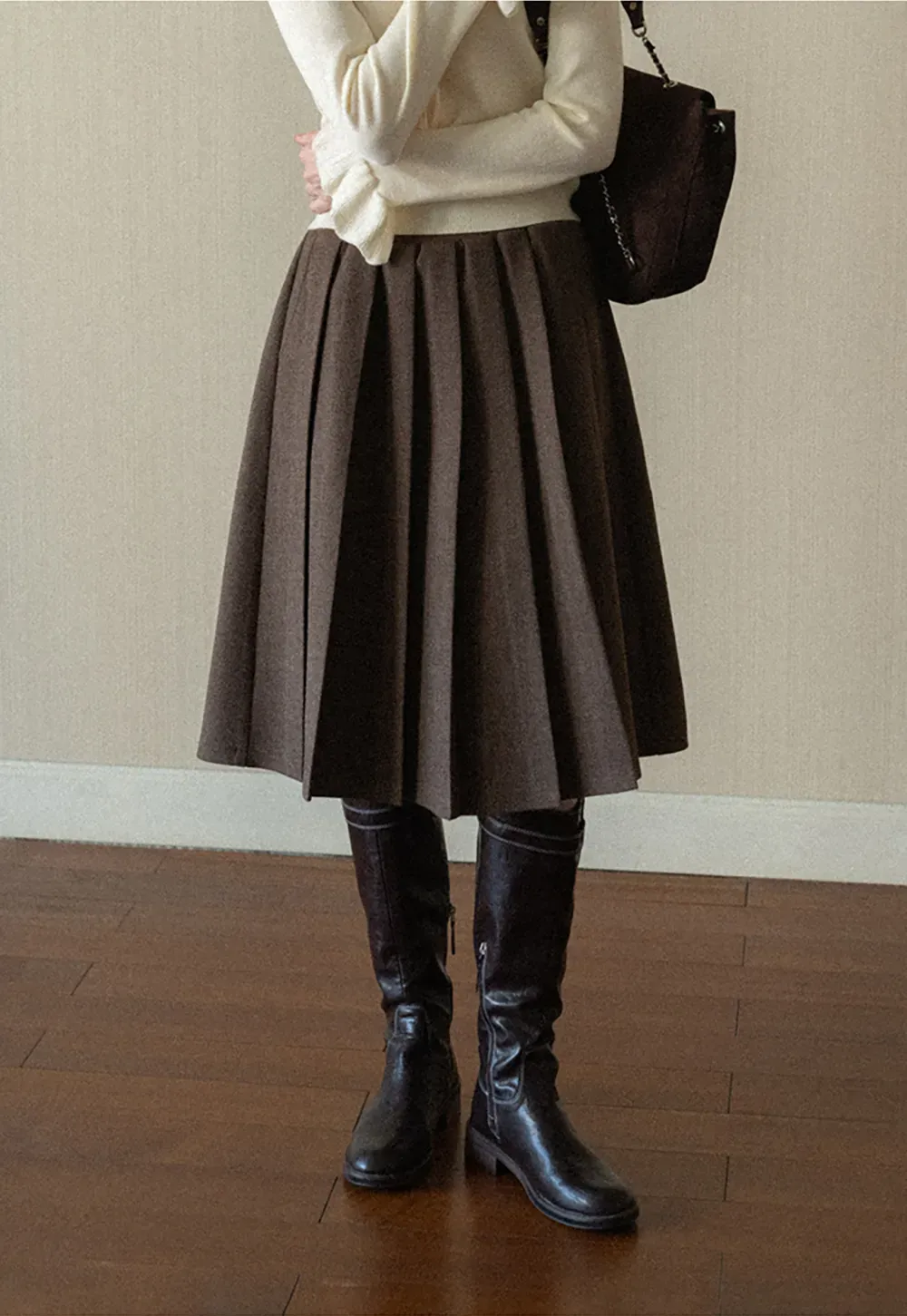 Pleated A-Line Midi Skirt