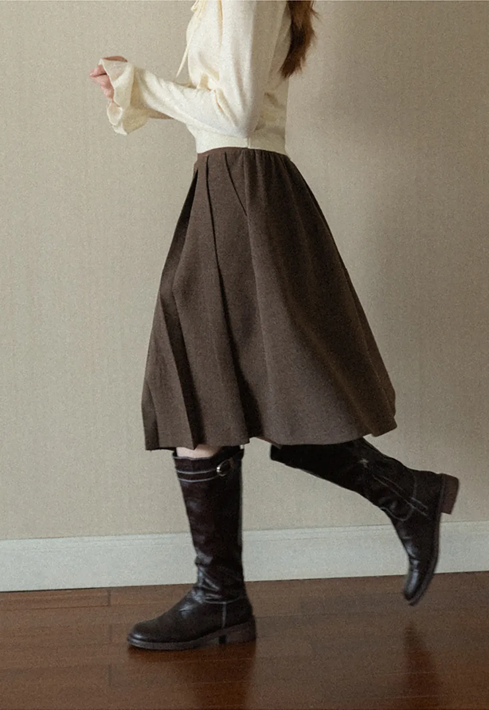 Pleated A-Line Midi Skirt
