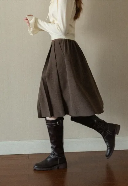 Pleated A-Line Midi Skirt