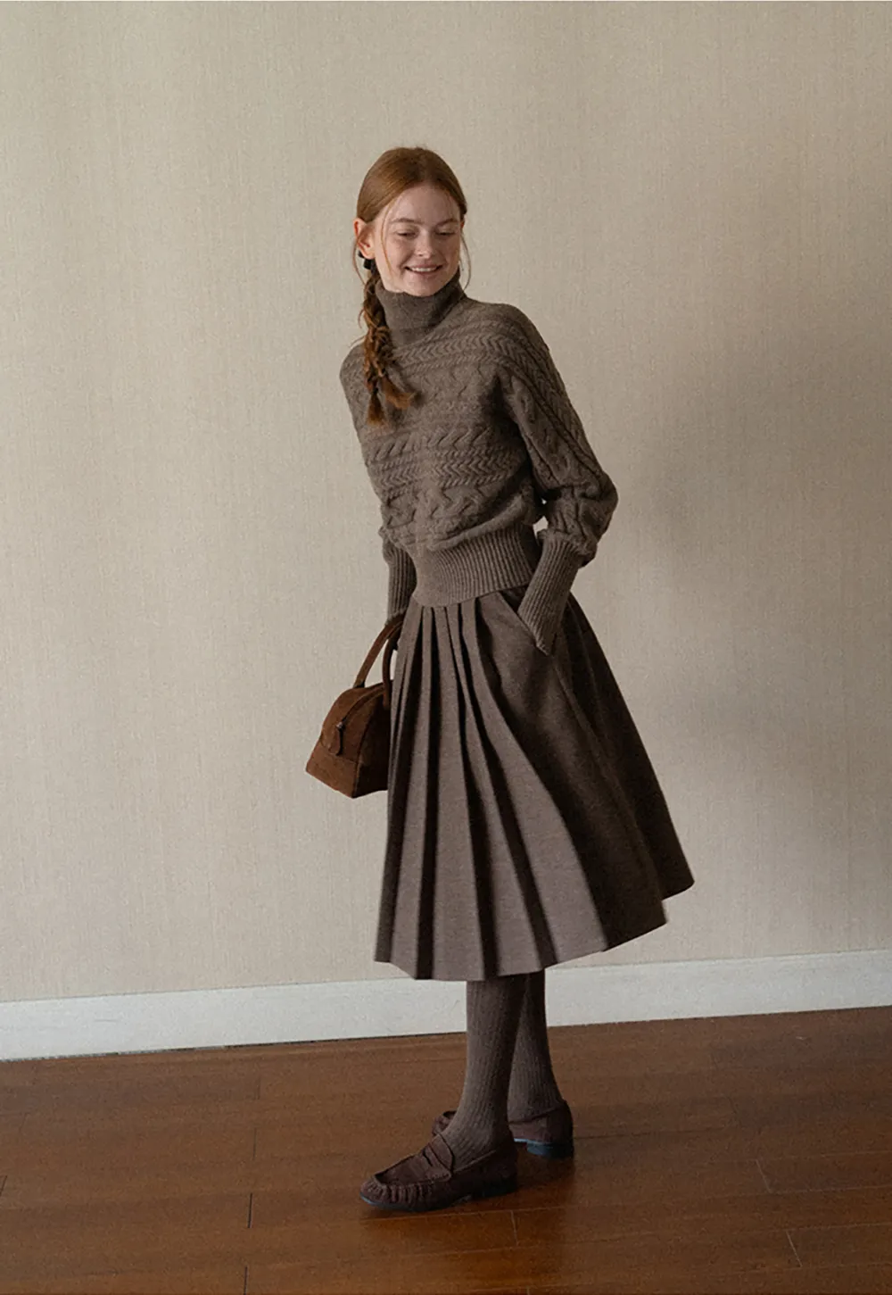 Pleated A-Line Midi Skirt