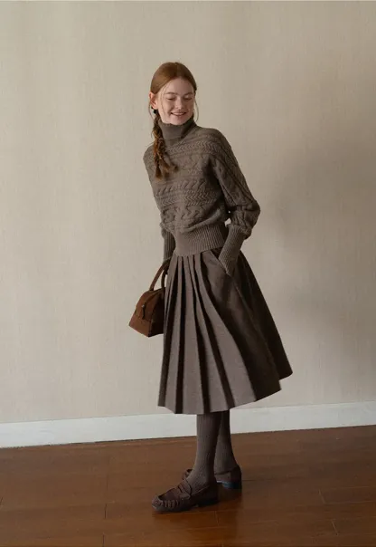 Pleated A-Line Midi Skirt