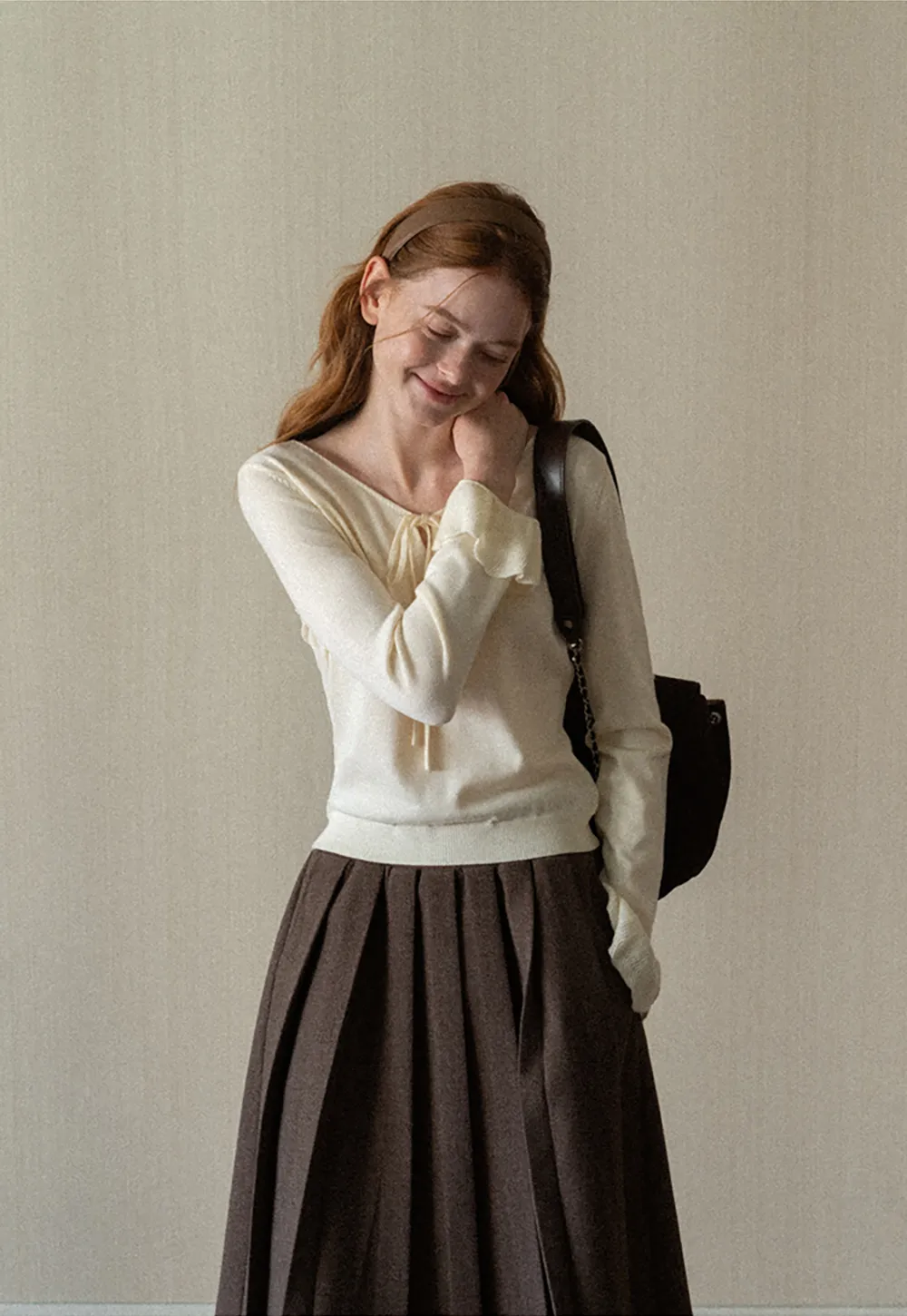 Pleated A-Line Midi Skirt