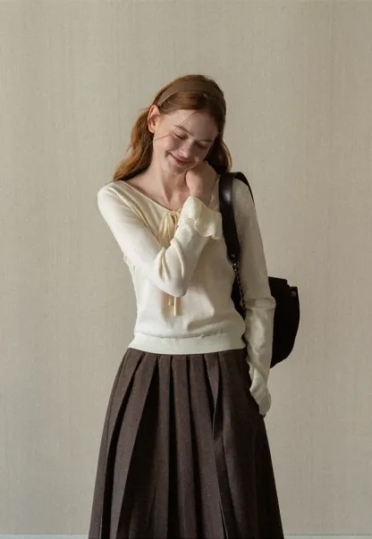 Pleated A-Line Midi Skirt