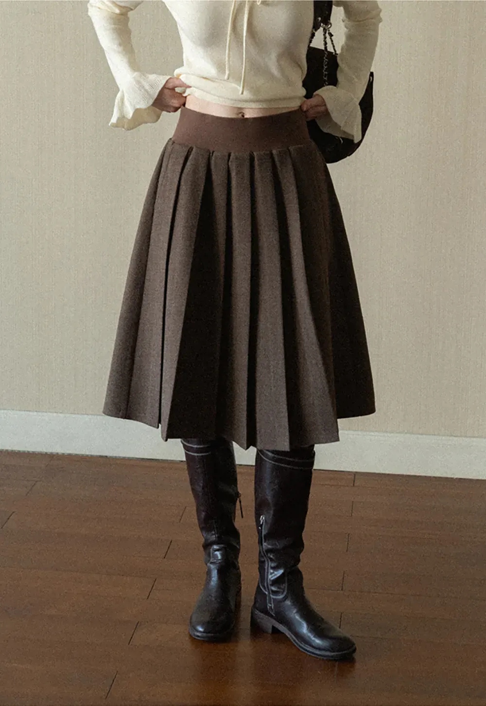 Pleated A-Line Midi Skirt