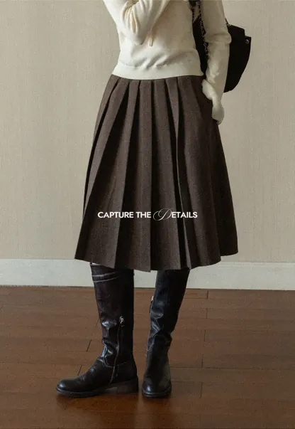 Pleated A-Line Midi Skirt