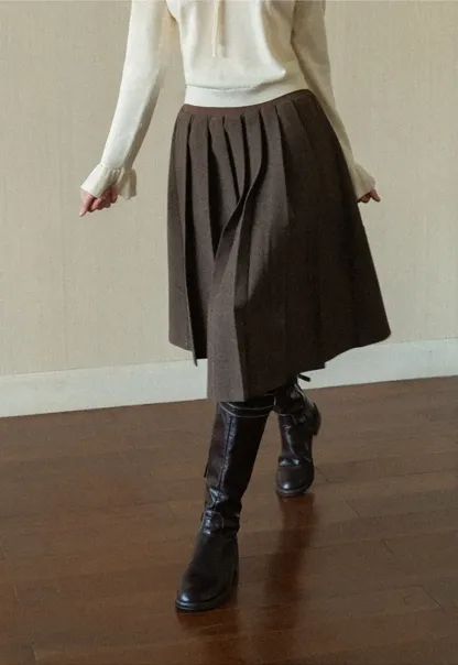 Pleated A-Line Midi Skirt