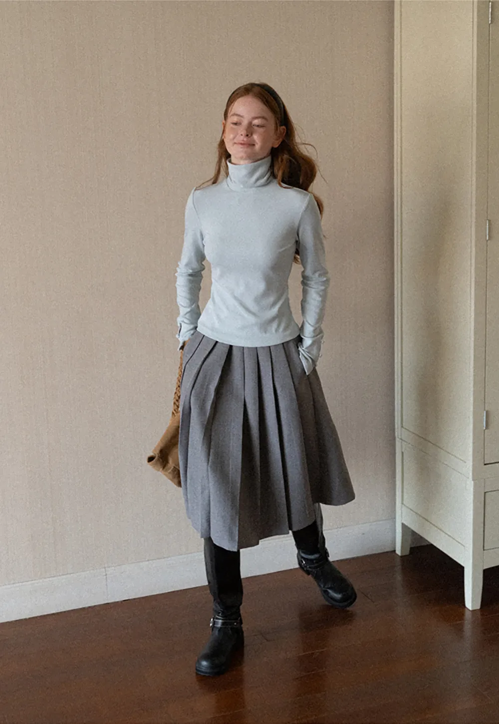 Pleated A-Line Midi Skirt