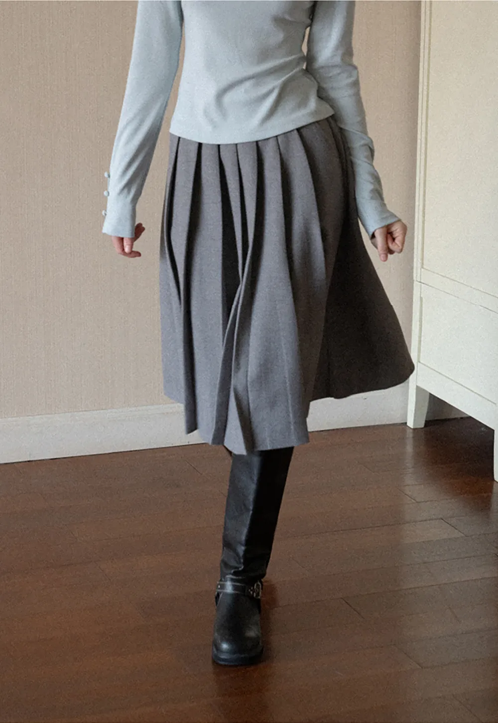Pleated A-Line Midi Skirt