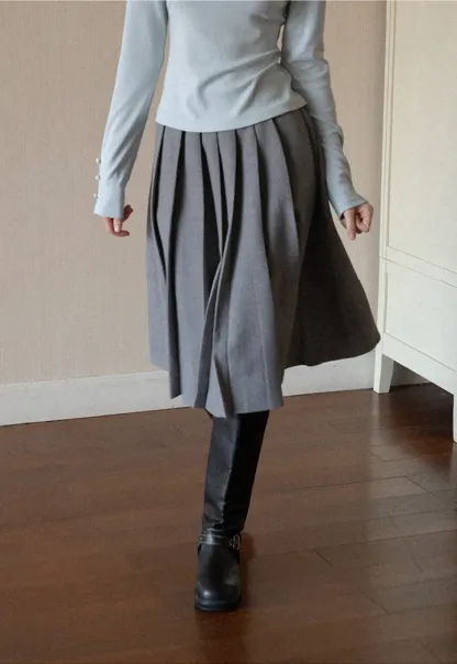 Pleated A-Line Midi Skirt