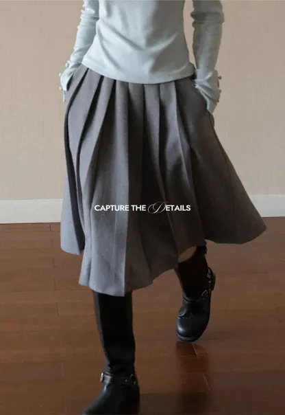 Pleated A-Line Midi Skirt