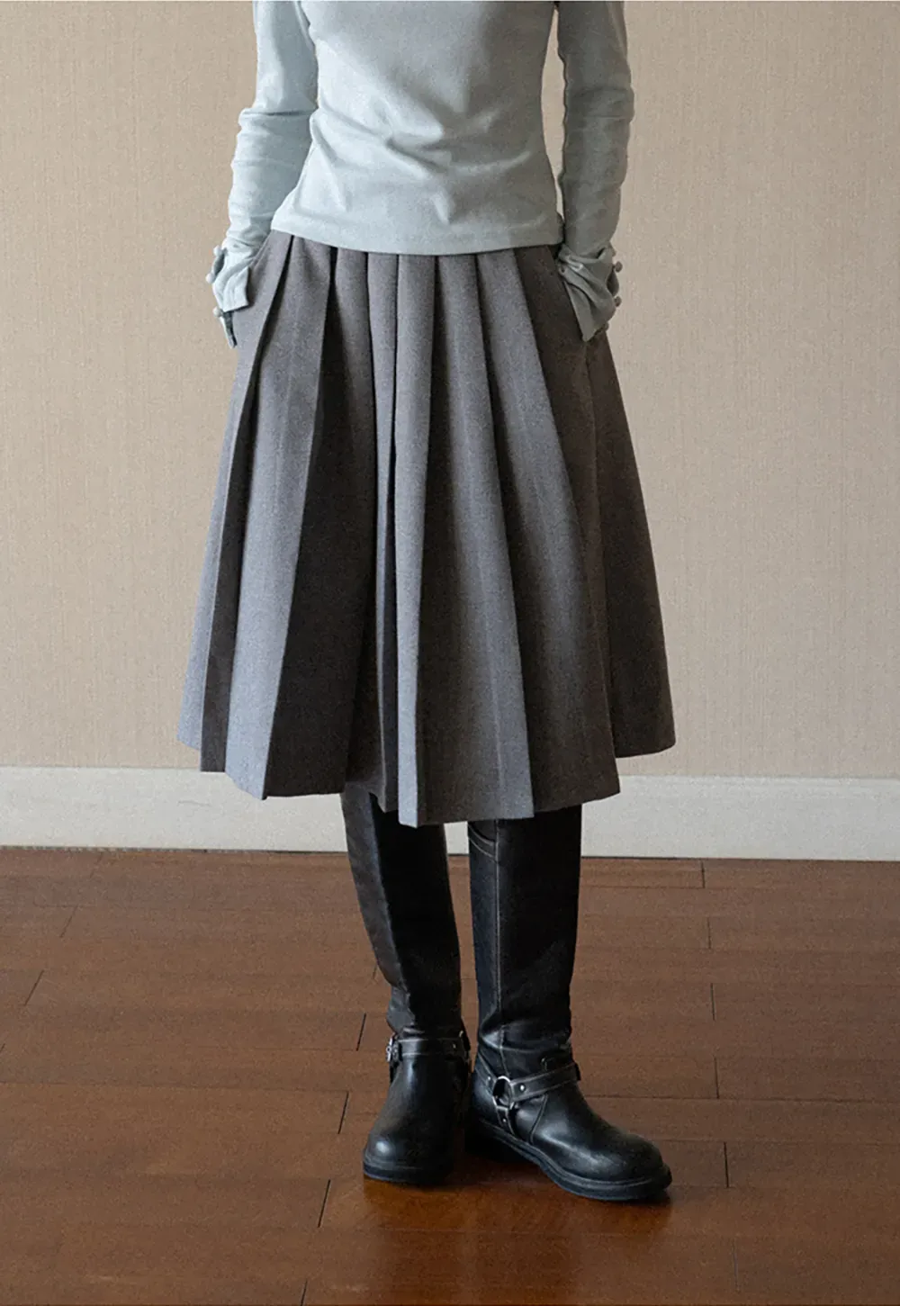 Pleated A-Line Midi Skirt