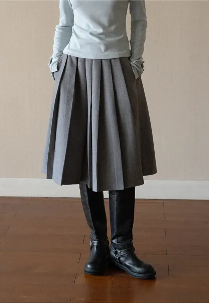 Pleated A-Line Midi Skirt