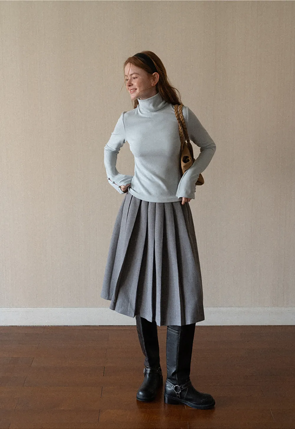 Pleated A-Line Midi Skirt