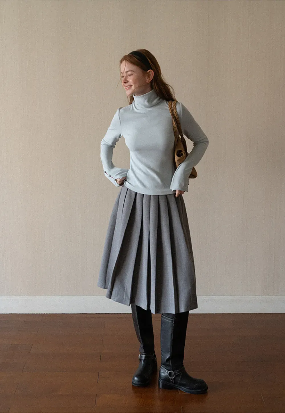 Pleated A-Line Midi Skirt