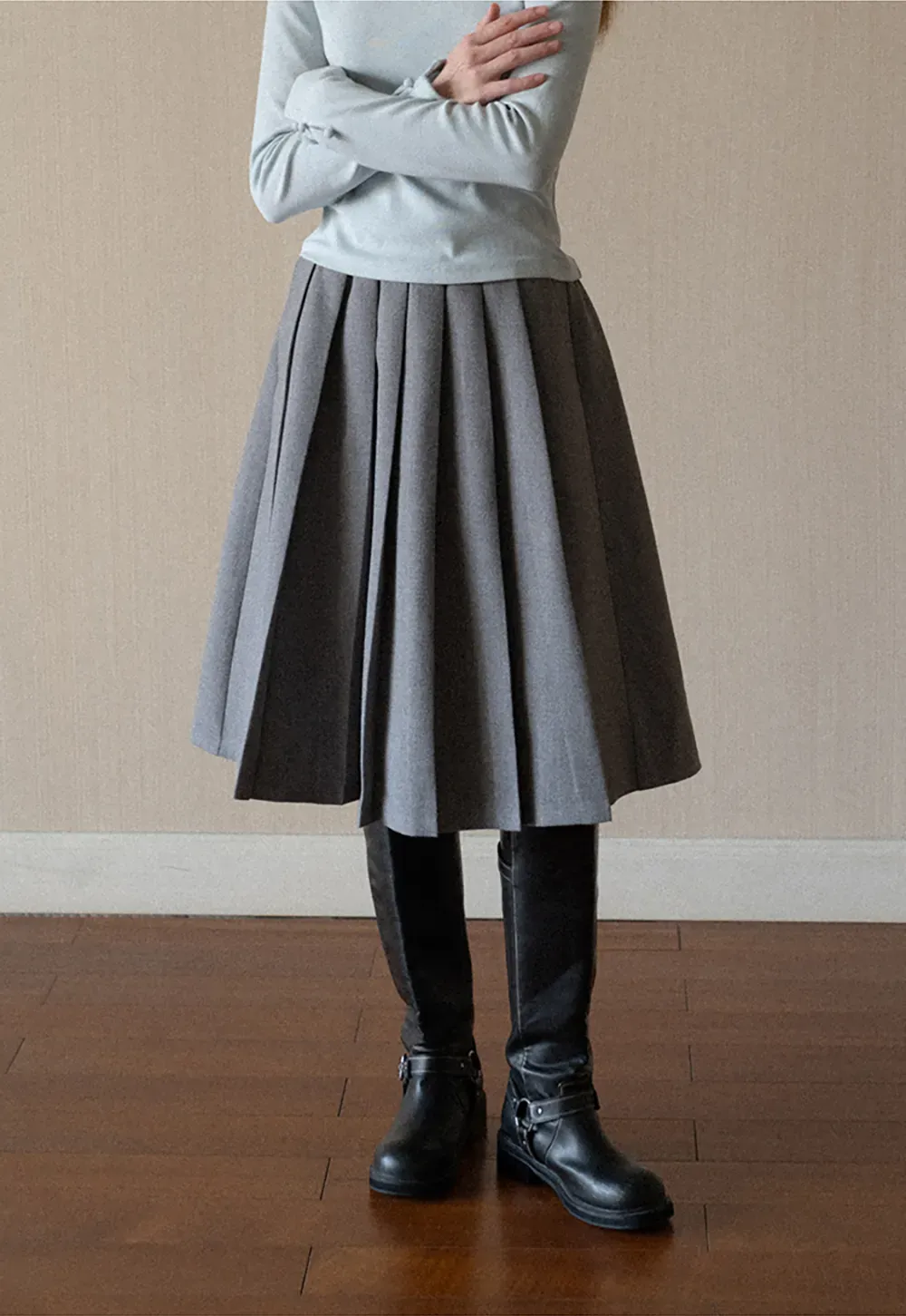 Pleated A-Line Midi Skirt