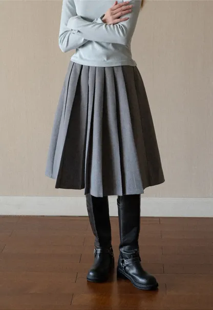 Pleated A-Line Midi Skirt