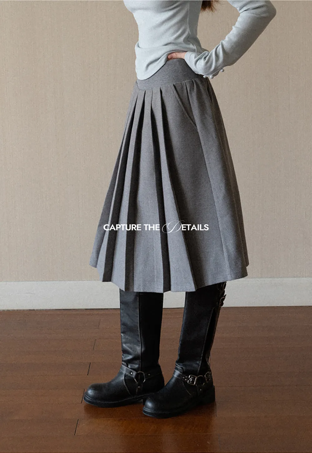 Pleated A-Line Midi Skirt