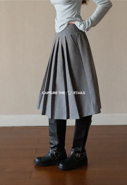 Pleated A-Line Midi Skirt