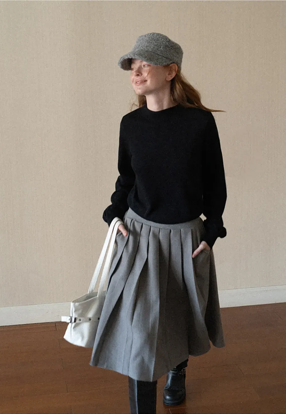 Pleated A-Line Midi Skirt