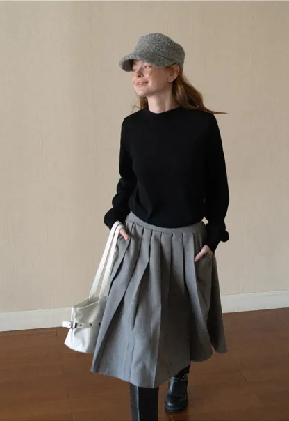 Pleated A-Line Midi Skirt