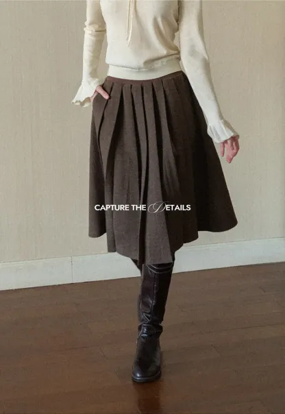 Pleated A-Line Midi Skirt
