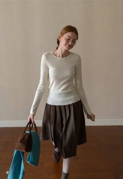 Pleated A-Line Midi Skirt