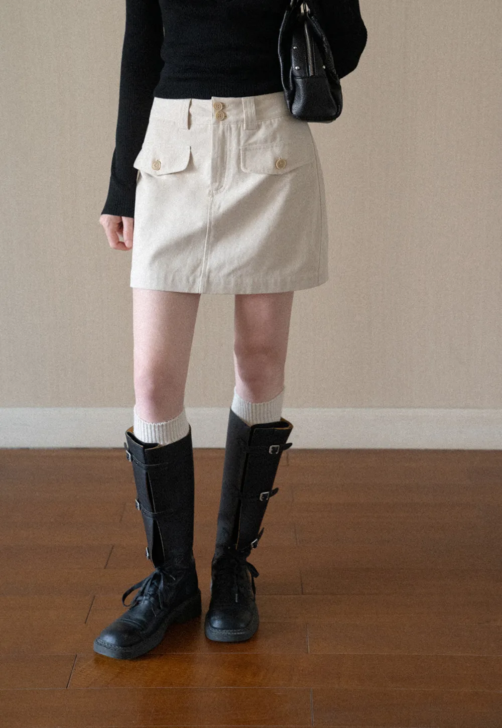 High Waist Utility Pocket Mini Skirt