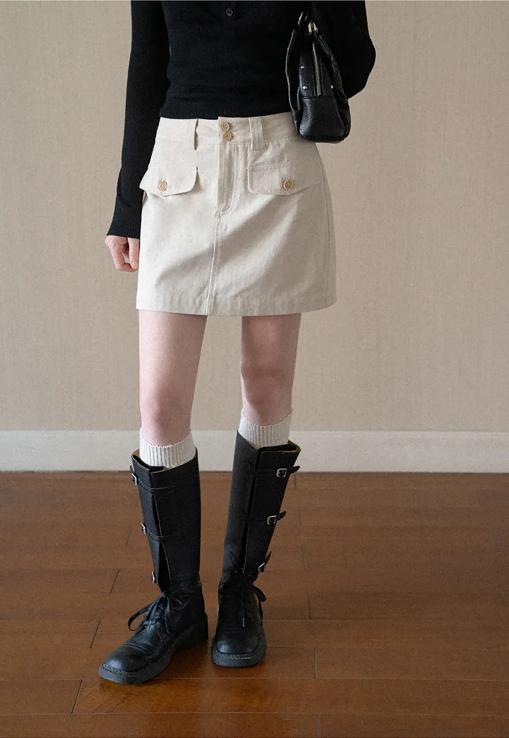 High Waist Utility Pocket Mini Skirt