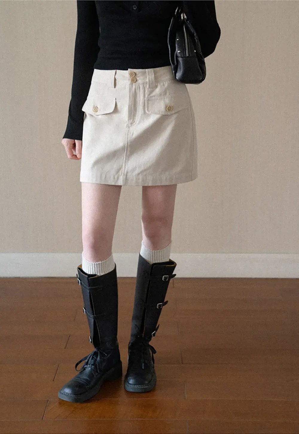 High Waist Utility Pocket Mini Skirt