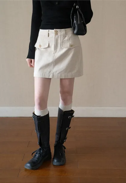 High Waist Utility Pocket Mini Skirt