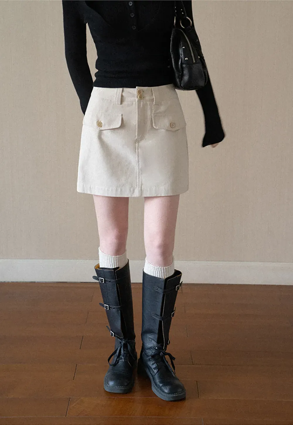 High Waist Utility Pocket Mini Skirt