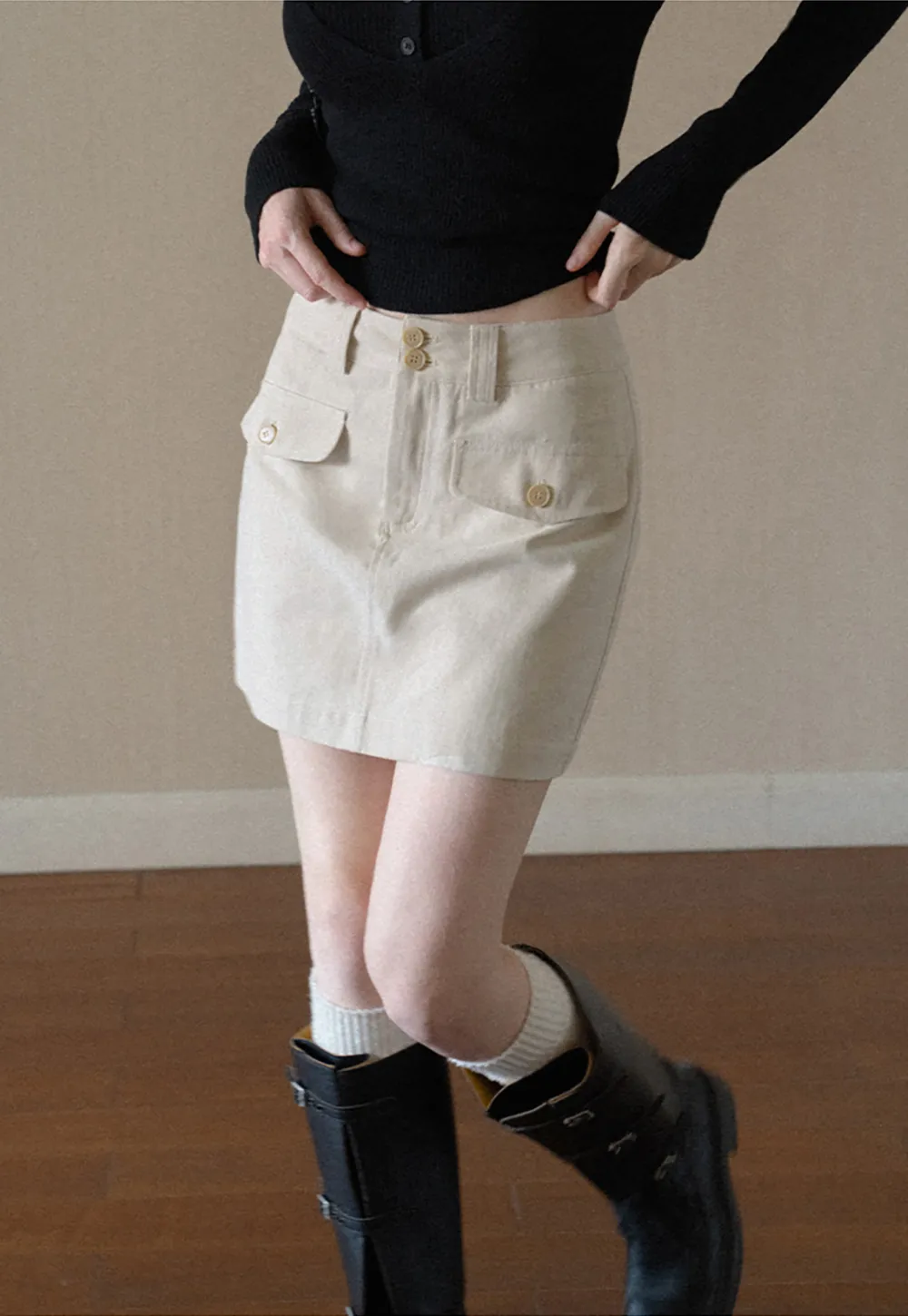 High Waist Utility Pocket Mini Skirt