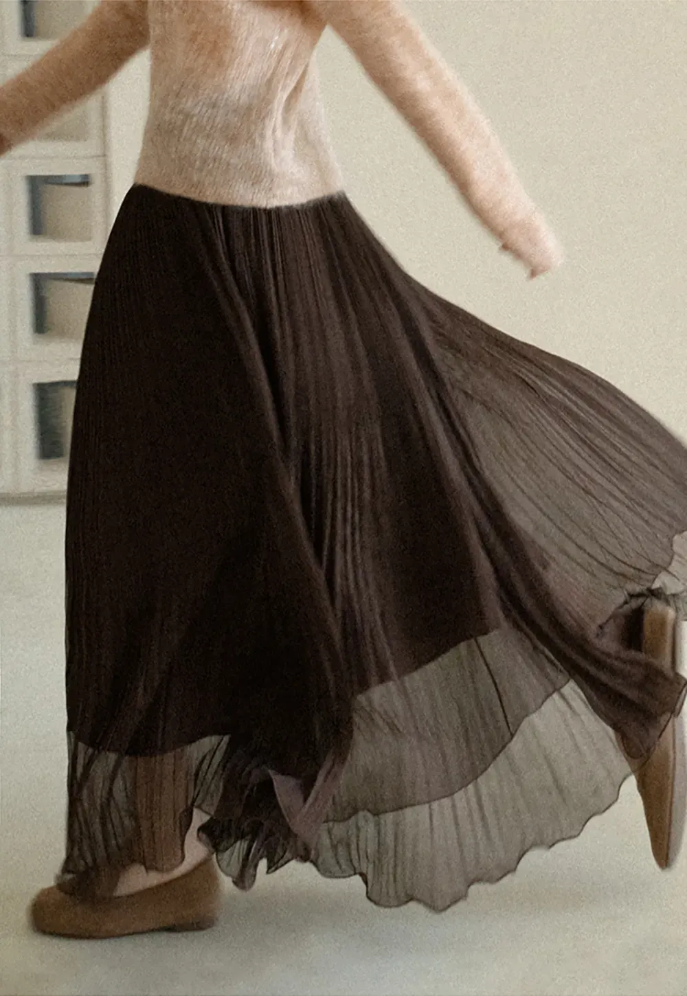Pleated Layered Tulle Skirt